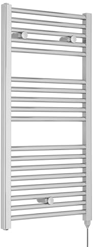 Balterley Electric Radiators Wall Mounted, Vertical Radiator Ladder with 18 Round Towel Rails, Chrome Radiators, Tall Radiator for Bathroom, Kitchen - 480mm x 920mm, 300 Watt (Chrome)