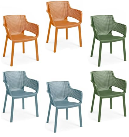 MONDO VIRO 6-teiliges Set Vancouver Gartenstuhl 57,7 x 62,5 cm 79 h (Mix Farbe (2 Ocker+2 Blau+2 Grün))