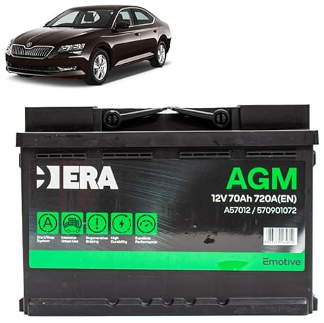 Batteria 70Ah A.G.M. per Skoda Superb III 1.6 2.0 TDI gasolio 2015+