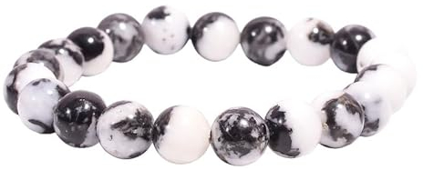 INFINITY GEMS Natürliches AAA-Zebra-Jaspis-Armband, 6 mm, Edelstein, dehnbares Armband | 7–7,5 Zoll Länge | Unisex-Armband | Armband mit runden Perlen | Männer/Frauen