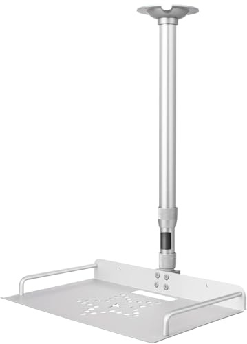 2-Be-Best Soporte de techo para proyector con bandeja, 37-60 cm, altura ajustable, soporte universal para proyector, rotación de 360°, soporte para proyector de techo, color plateado