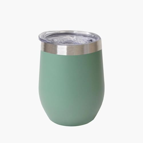 EST 2012 UBERSTAR BARWARE & GIFTS Sassy Stainless Steel Insulated Travel Wine Tumbler/Hot or Cold Drinks/Double Walled Cup 350ml / Cup with Lid Wine Water Coffee Cocktails (Sage Green)