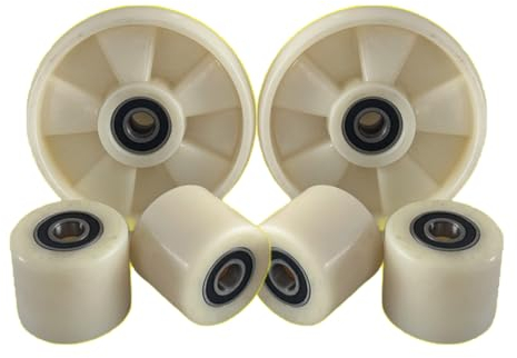 Roue pour transpalette Ensemble complet transpalette/chariot 2 roues directrices 200 x 50mm, 4 Rouleaux de chargement avant 80 x 60mm Roues en nylon Alésage 20 mm Rouleau de charge 6 pièces