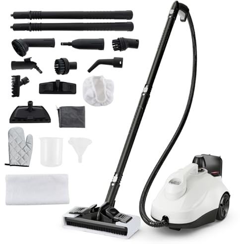 COSTWAY Steam Cleaner, 2000W 1.8L 5.0Bar Multipurpose Steam Mop with 15 Accessories & Trigger Lock, Kills 99.9% of Bacteria Handheld Steamer Cleaning Machine for Floor Window Carpet Car Tile (White)