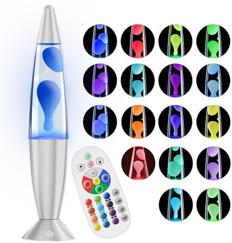 Soarling Lampe a Lave à 17 Couleurs Changeantes, 16 Lampe Chevet avec Télécommande, Lampes à Mouvement Liquide pour Enfant et Adulte, Lampe Ambiance Décoratif pour Noël, Anniversaire, Fête, Argent