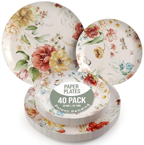 Trendables Set Piatti Floreali - 40 Pz, 20 Ospiti, Piccole e Grandi Dimensioni - Bulk | Aviv