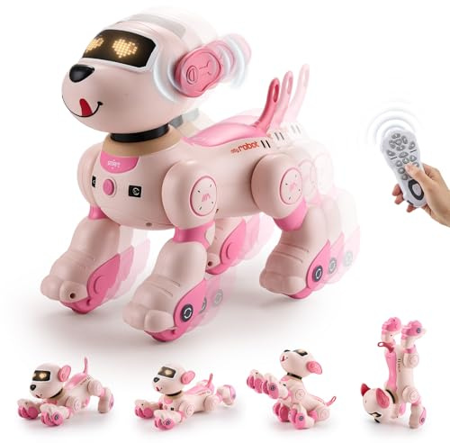 Warmiehomy Robot Puppy Toy for Kids Smart Robot Dog Voice Remote Control Toy with 17 Functions Sing & Dance,Interactive Touch & Follow Function Toys for 5 6 7 8-12 year old Birthday Gift Pink