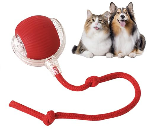 Eptchn Juguetes activos eléctricos interactivos para perros y gatos, bola rodante inteligente para perros y gatos, recargable (rojo)