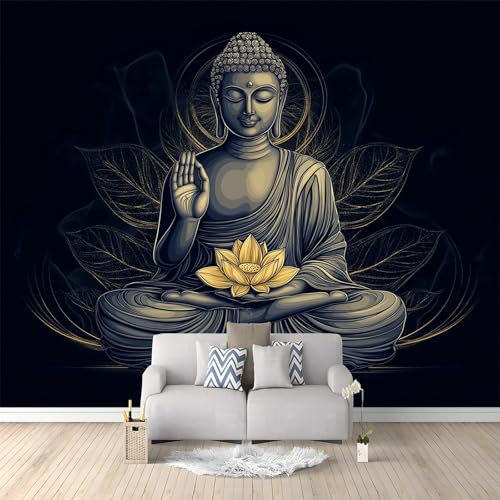 3D Printed Wallpaper Elegant Buddha Holding Lotus Non-Woven Mural 250 x 175 cm Modern Photo Black Wallpaper Living Room Home Decoration Wall murals Suitable for Children's Room