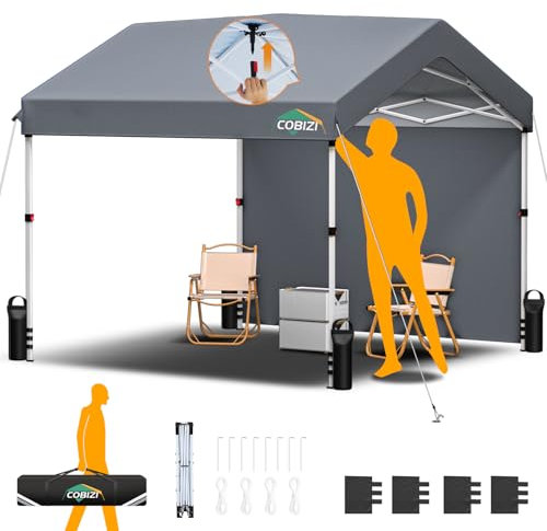 COBIZI Tonnelle de Jardin Exterieur | One Push Tonnelle Pliante 3x3 Imperméable | Barnum Pliant 3x3 Professionnel avec Paroi Latérale & 4 Sacs de Sable | Chapiteau UPF 50+, Fête, Parking, Commercial