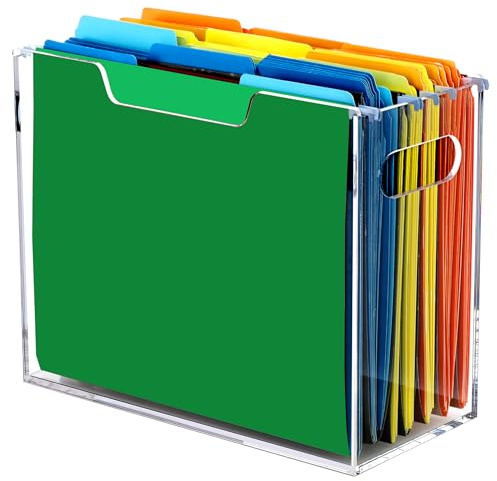 DINGHUO Acryl-Aktenordner für den Schreibtisch, Briefform, Hängeregistraturhalter mit Griffen, transparent, tragbare Aufbewahrungsbox für Büro, Zuhause, Schule, 1 Stück
