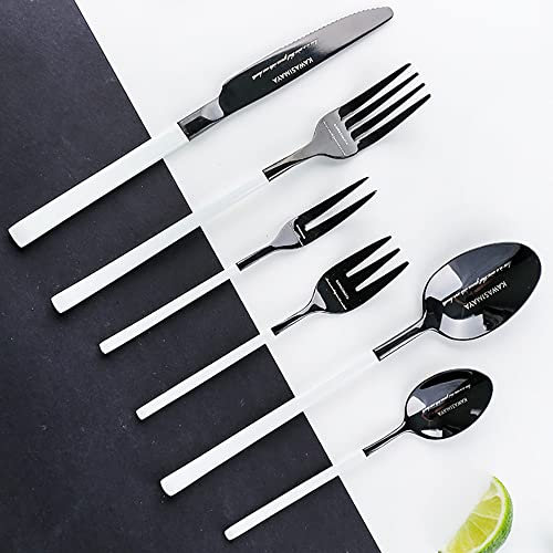 CLLBANT Juego de Cubiertos, Juego de Cubiertos de 72 Piezas de Acero Inoxidable, Servicio para 12 Personas, Apto para lavavajillas/fácil de Limpiar, Muy Pulido, Juego de Cubiertos para Acampar-Blanco