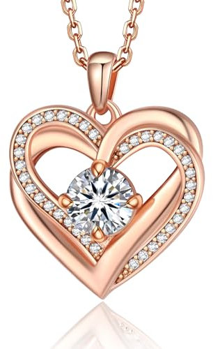 MomentWish Halskette Damen Roségold Doppelherz, 1 Karat Moissanite Kette Silber 925 mit Herz Anhänger Geschenk für Frauen Freundin