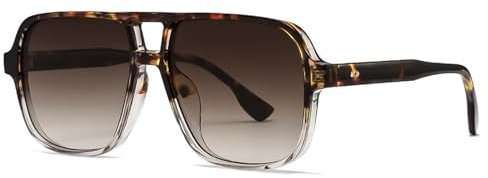 LOJUDI Retro Sonnenbrille Damen Herren - 70er Jahre Pilotenbrille Eckig Vintage Brille Groß Gläser Sunglasses Men Woman für UV400 Schutz-Leopard/Gradient Braun
