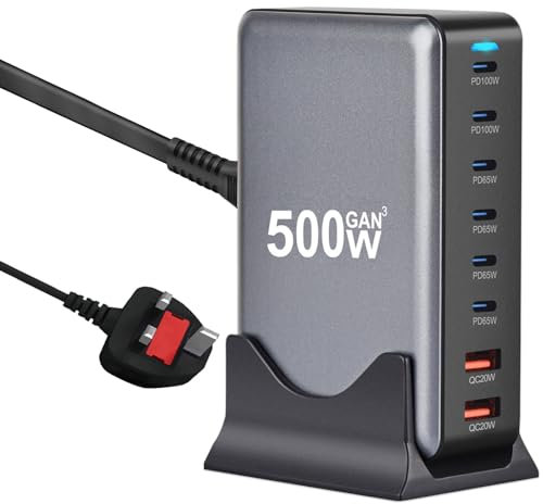 CIGAA 500W USB C Fast Charger, 8 Port GAN USB Charging Station Hub, Multi Port USB C Charger Compatible with iPhone 16/16 Pro/15/15 Pro, MacBook Air, iPad Pro, Dell XPS, Samsung Galaxy S23 S22