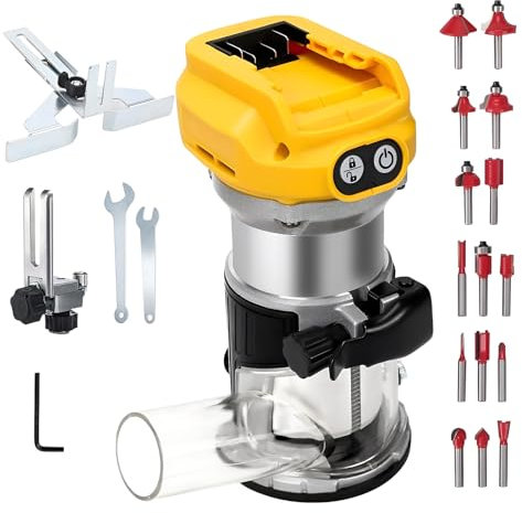 Défonceuse à bois sans fil pour Dewalt batterie, 800W 30 000 tr/min, défonceuse à bois compacte sans fil avec mèches de défonceuse, guide de chant pour le travail du bois(Sans Batterie)