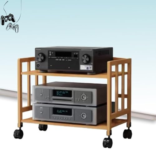 QSPNVFB Verstellbare Audio Rack Mit Rollen 2/3/4/5 Stufige Holz HiFi Rack Stereo Komponenten Tower Schrank, Mobiles Multifunktionales Ablageregal(Wood Color,2-Tier)