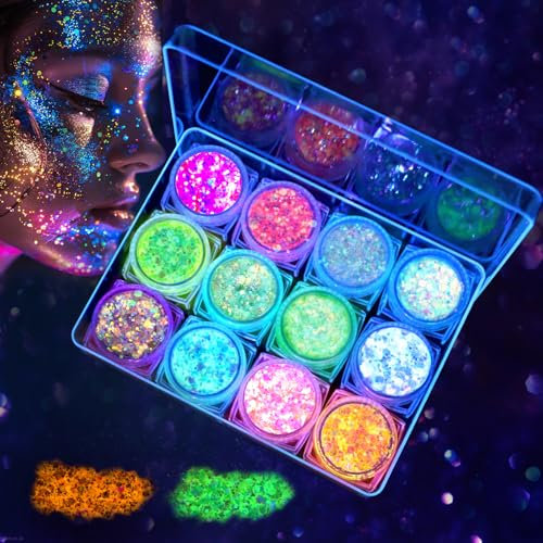AWAMRWA Gel De Purpurina Luminoso - 12 Colores Carnaval Glitter Maquillaje Purpurina Cara Glitter Maquillaje Para Uñas, Sombra De Ojos, Festival Purpurina, Cara Maquillaje