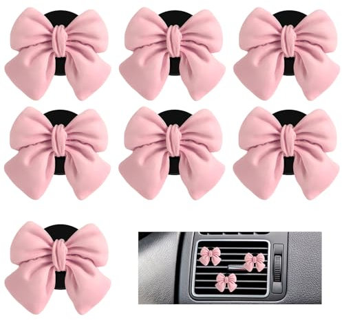 Piriuuo 7 Stück Auto Deko für Lüftung Sschlitze für Auto, Rosa Schleife Autodeko Auto Klimaanlagen Entlüftung Innenraum Deko Outlet Lüfterfrischer Vent Clip Aromatherapie Diffusor für Auto Dekoration