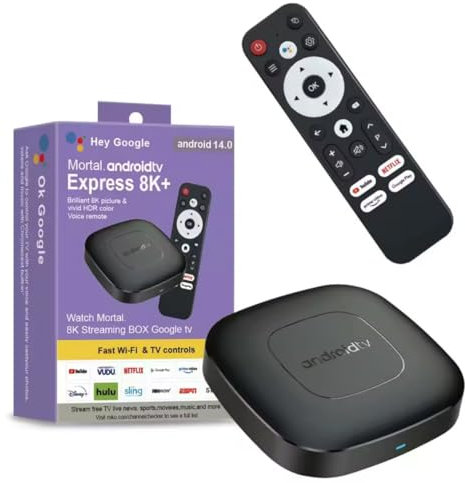 Android TV Express 8K+, Box TV Android 14.0, WiFi Double Bande 2.4/5GHz, Télécommande Vocale, Streaming HDR