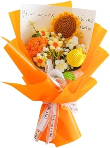 janeunique Bouquet di fiori all'uncinetto lavorato a maglia, per la decorazione della casa, anniversario, laurea, bouquet di fiori, regalo per mamma, donna e lei, giallo
