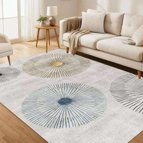 ROSURUG Blanket grau blau gelb Teppich Für Wohnzimmer 160X230CM Punktlinien-Kombinationsdesign Kältebeständig und waschbar