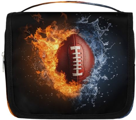 Mexpekil Fire Water American Football Kulturbeutel für Damen, Herren, Damen, wasserdichte hängende Reise-Kulturbeutel mit Haken, Kosmetik-Make-up-Tasche Organizer