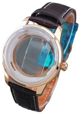 Lasitech 1 Stück 40 mm Cocktail-Uhrengehäuse, passend for NH38 NH35 Automatikwerk, Bogenglas, transparente Rückseite, Silber/Rose, for 35 Zifferblatt