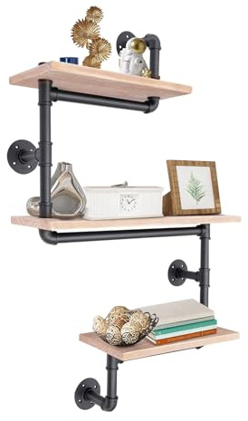 CUMELLIIR Vintage Wandregal Industrial Schweberegal Holz 3 Böden, Hängeregal Bücherregal Rohr Regale Für Wohnzimmer Bar Büro, 60 * 20 * 100 cm