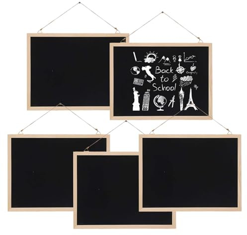5 Pack Hanging Black Board, 30 X 40 cm Wall Mounted Small Chalk Board with Hook and Cord for Walls Notice Menu Memo Bulletin
