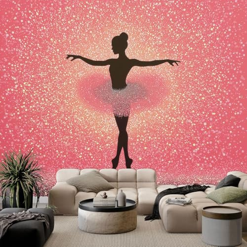 Fototapete Traumhafte Balletttänzerin Goldene Punkte Tapete Rosa Tapeten Vliestapete, Modern Wandtapete für Wohnzimmer Schlafzimmer Flur Kinderzimmer Wanddeko Motivtapeten 400 x 280 cm (B x H)