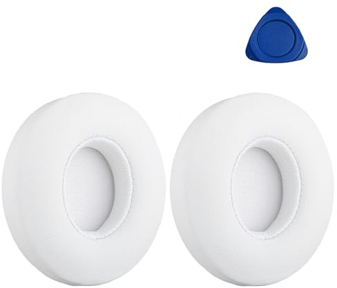 Professionelle Ersatz Ohrpolster für Beats Solo 2 & Solo 3 | 1 Paar Wireless Kopfhörer Ersatzpolster, mit Weiches Proteinleder und Memory Schaum, Starkes Klebeband (Weiß)