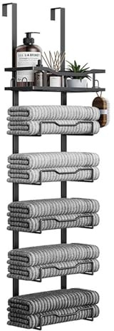 Over Door Towel Rail, 6 Tier Over Door Towel Hanger with Metal Basket