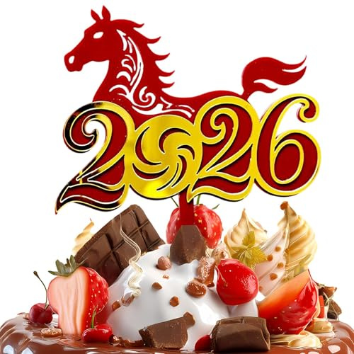 Topper Décoration de gâteau du Nouvel An en acrylique 2D Motif cheval du Nouvel An