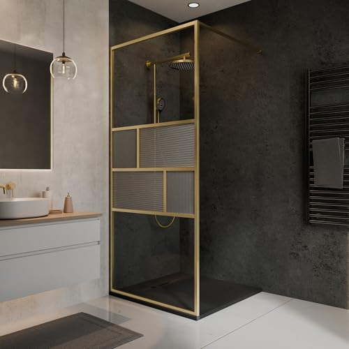 Schulte paroi douche italienne 90x200 barre 122cm, or mat, réversible, 6mm | barre recoupable verre trempé anti-calcaire plage de réglage 88.0-89.5 cm