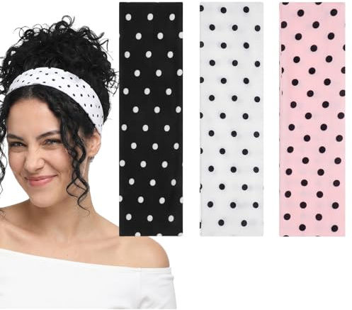 Guduling 3 Stück Gepunktete Haarbänder mit Punkte, Polka Dot Hairband | Weiche Haarbänder Damen Elastisch, Stirnband Sport, Retro Hairband für Yoga, Gymnastik und Outdoor Accessoires