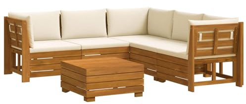 vidaXL Outdoor-Sofagarnitur mit Kissen 6 Stück Braun Massivholz Akazie, Akazienholz-Sofa, UV-beständiger Lounger, wetterfeste Couch, modulare Sitzgelegenheit für Gartenmöbel