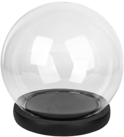 Gadpiparty Cloche Visibilité Claire avec Socle en Bois Foncé en Verre Sphérique pour Afficher Figurines et Objets de Collection et Élégance Raffinée pour Décoration Intérieure