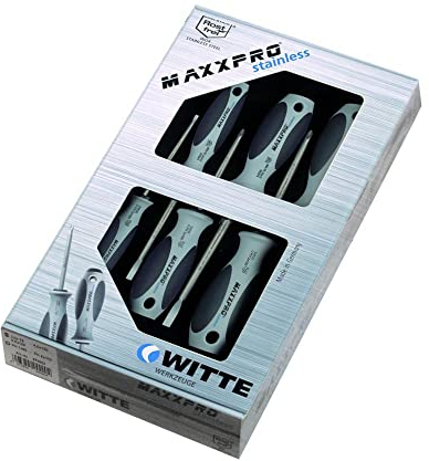 Witte 670001 Maxxpro stainless-Schraubendreher-Satz, 5-teilig, EL SB/PZ 1/PZ 2, Kartonverpackung