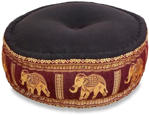 livasia Meditationskissen mit Thaiseide - Ø 45x15cm - Yogakissen Kapok, Pouf, Bodenkissen für Yoga und Zen Meditation, Sitzkissen für Garten Balkon, Zafukissen (Dunkelbraun/Hellbraun/Elefanten Seide)
