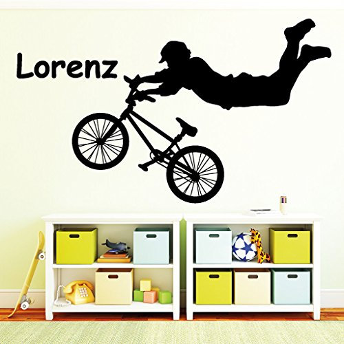 Wandtattoo Loft „BMX Biker mit Wunschname“ - Wandtattoo / 30 Farben / 4 Größen