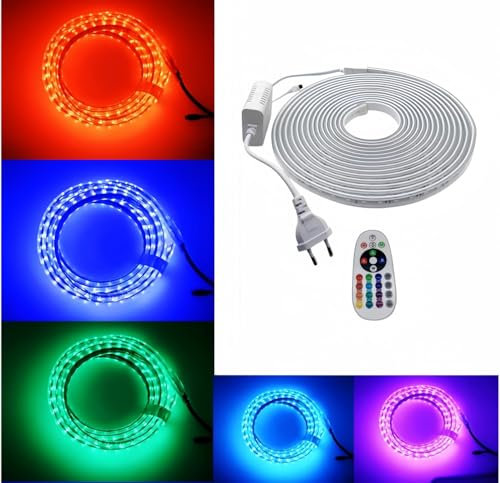 ONSSI Tiras LED 220v Smd5050 60 Led/m RGB Multicolor Con Transformado y Mando de Distancia (5 Metros)