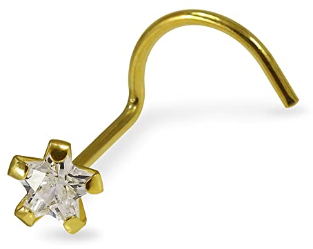 Monster Piercing 9K Gold Echtgold | Nasenpiercing Nasenstecker Stud | Stern | Stabstärke: 22G (0,6 mm) | Stablänge: 7mm | Kristallstein: 3mm | Hypoallergen