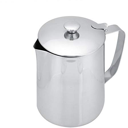 Pichet En Acier Inoxydable Tasse De Lait Pichet Cruche Avec Couvercle Pour Art Du Café Latte Pour Cuisine De Bureau Avec Poignée(1500 ml-Argent)