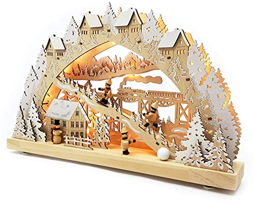 Echtholz LED Schwibbogen mit Timer Winterlandschaft Original Wichtelstube Kollektion Leuchter Schwippbogen Lichterbogen