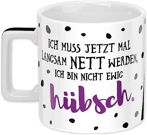 Sheepworld Tasse mit Spruch Hübsch | Sheepworld Wortheld-Tasse, Porzellan, 45 cl, Mehrfarbig | Tasse lustig, Sprüche-Tasse | 45925