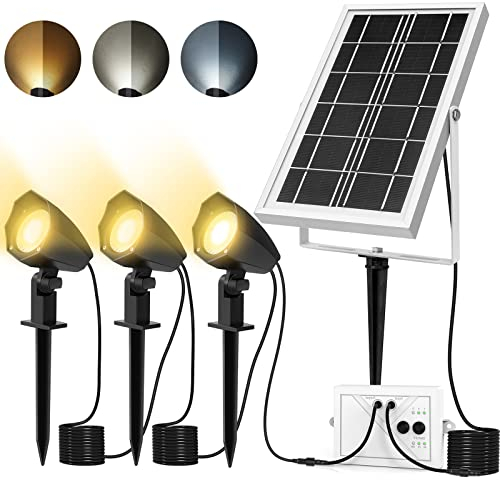 CLY Spot Solaire Exterieur, Lampe Solaire Jardin 2700K 4000K 6000K 2 Mode Dynamique Projecteur Solaire Exterieur 3 luminosité Lumière Solaire Extérieure 5000mAh Eclairage exterieur Solaire IP66