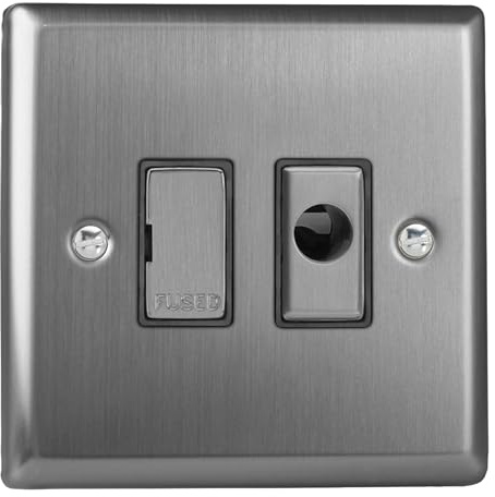 Varilight Unswitched Fused Spur With Flex Outlet - Classic Brushed Steel With Brushed Steel Insert