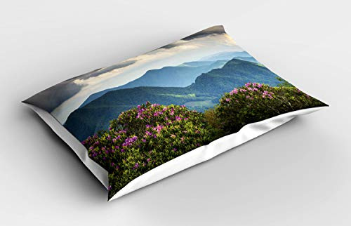 ABAKUHAUS Appalachian Pillow Sham, Mountain Peaks Azalea, Decorative Standard Size Printed Pillowcase, 32 X 16, Multicolor