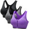 CARETOO Damen Sport BH Stark Halt Active Bra Höhe Beanspruchung Trainieren Bustier Fuer Yoga Fitness - Mit Reißverschluss Schwarz + Grau + Lila, XL
